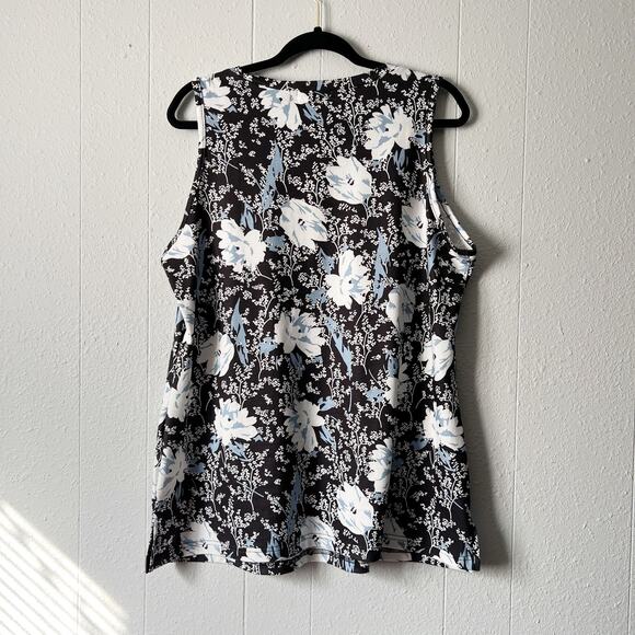 Fantaslook Top Women Large Dark Floral Stretch Minimalist Career Workwear Casual - Picture 5 of 12